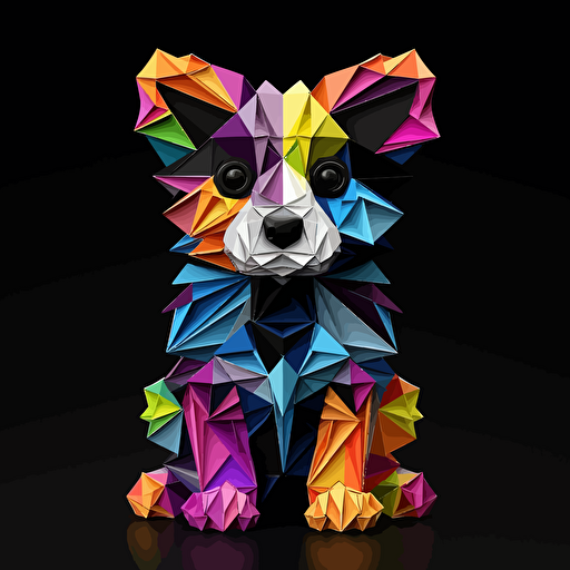 colorfull origami Border Collie puppy dog, vector art, black background