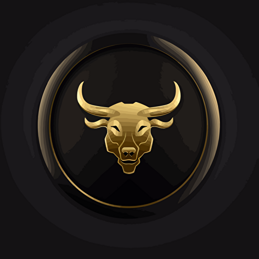 Pictogram logo bull head over a golden weight plate, gym, Background black, vectorart, high Quality, UHD, menacing, Strong