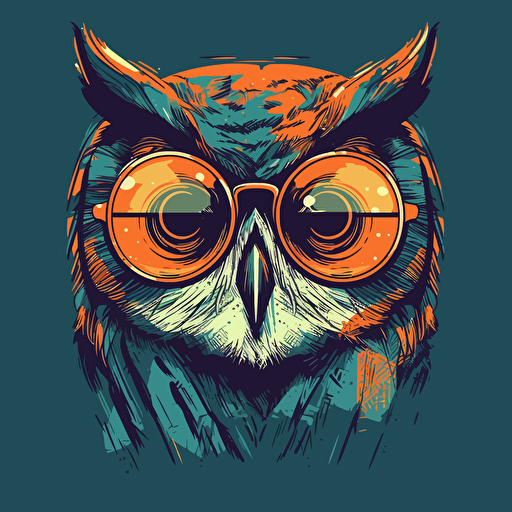 Owl, Vector art, illustration, Simple, 2D, Glasses, stylish