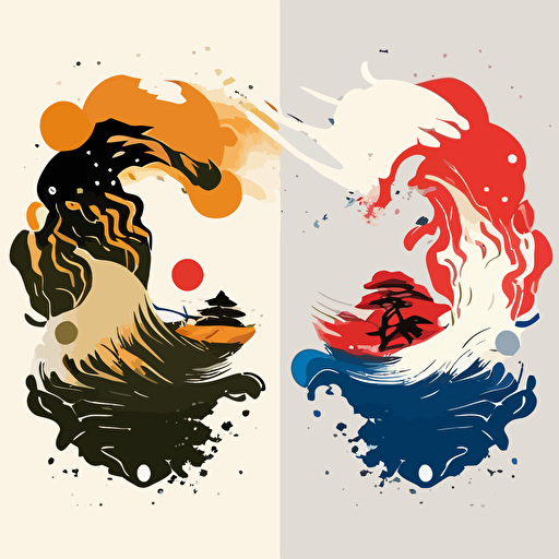 education, enlightenment, Japanese style, abstraction, vector, 2 colors