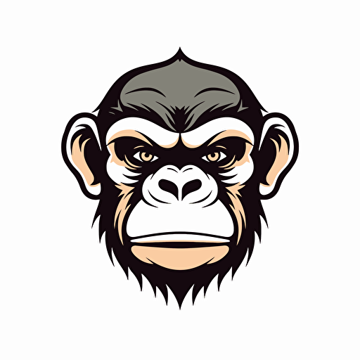 an ilustrative logo of an angry chimpanzee face with short hair in the style of Afarin Sajedi, vector stroke, on white background, use 3 colors,