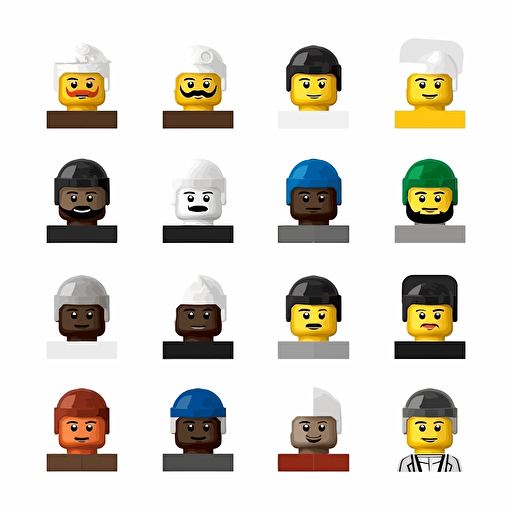 one color on a white background diverse different ethnicity male lego heads flat vector minimalist style