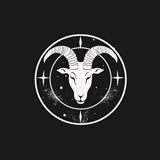 occult moon with a goat eye inside minimalist logo, flat vector, black and white