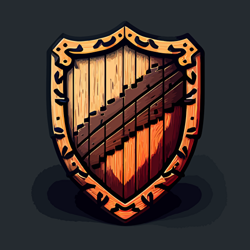a logo showing a simple wooden shield as a 16-bit pixel with black outline vector