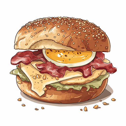 a vector illustration of an everything bagel, bacon egg and cheese sandwich