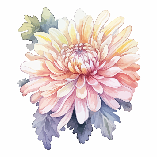 watercolor vector illustration boho chrysanthemum sticker white background