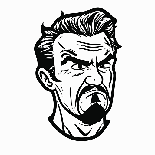 a frustrated 40-year-old man, black and white vector twitch emote style