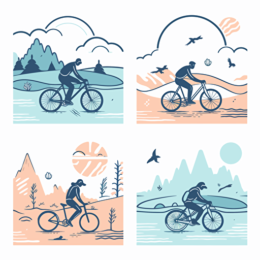 one line vectors for a travel agency that sells active travels like hiking, bicycle,surfing, color #EF8E68