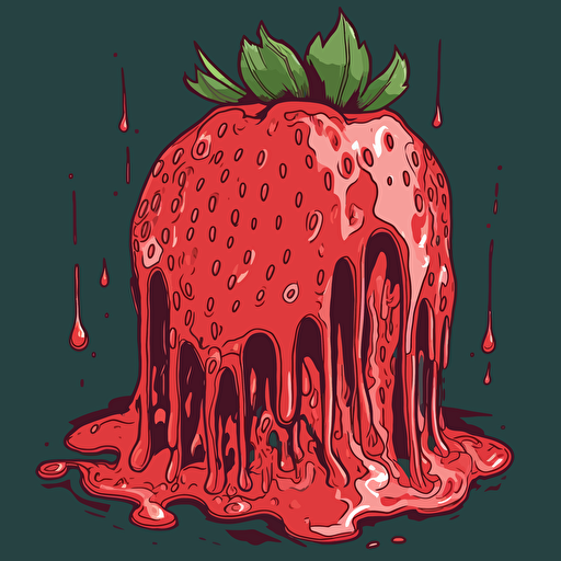 simple painting of a delicious strawberry melt away, simple form background, leave a lot of negative space, liquid, vector, desaturated colour drips, graffiti, artificial, highres