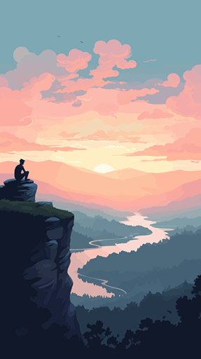pdf vector image of a person sitting on a cliff overlooking a serene, vast landscape