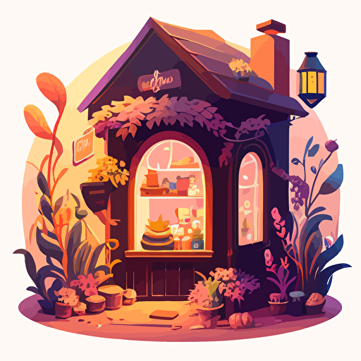 a vector cozy style shop selling magical flowers