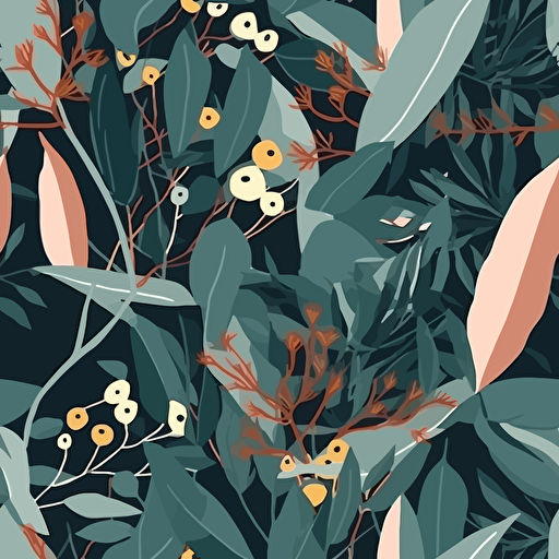 flat vector jungle gum leaves and eucalyptus blossoms