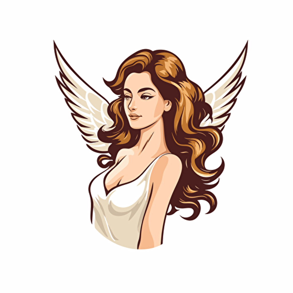 a female angel, vector logo, vector art, emblem, simple, cartoon, 2d