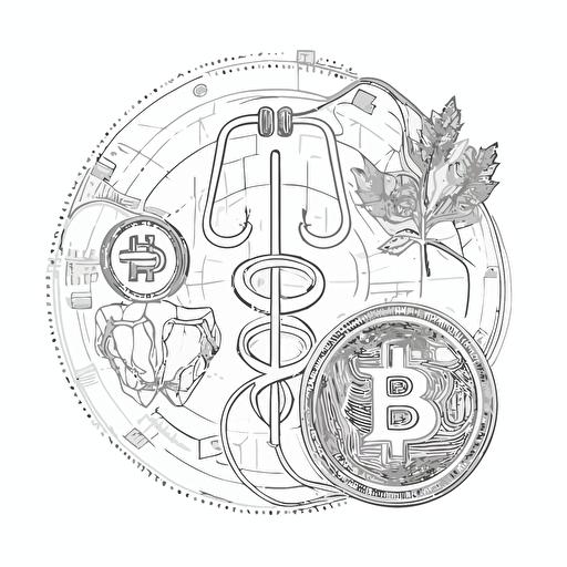 a simple sketch of a medical crypto currency on white background, logo, vector