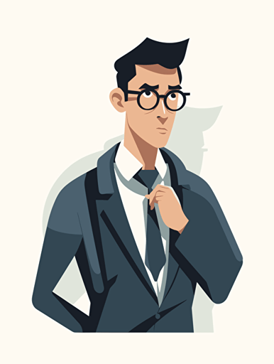 a flat vector illustration of professional business person lost and confused, white background, hd,