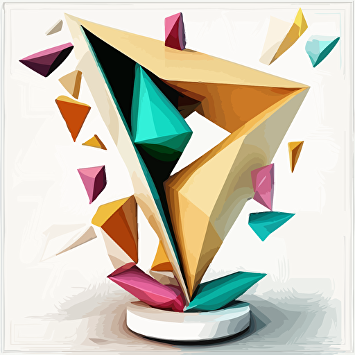 vector illustration of a colorful funnel shaped structure, in the style of crystal cubism, white background, paper sculptures, balanced asymmetry, gemstone, folded planes, figuratively textured