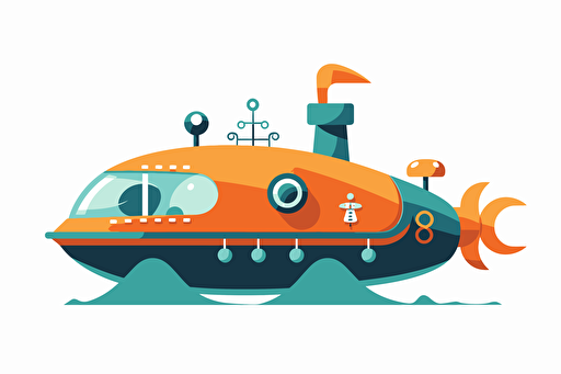 minimalistic silhouette of a cute submarine, vector, svg, full page, white background