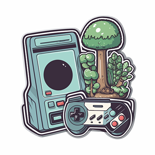 Retro videogame, sticker, cartoon style, vector, White background,