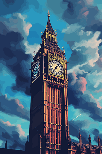 vector art, big ben, clouds