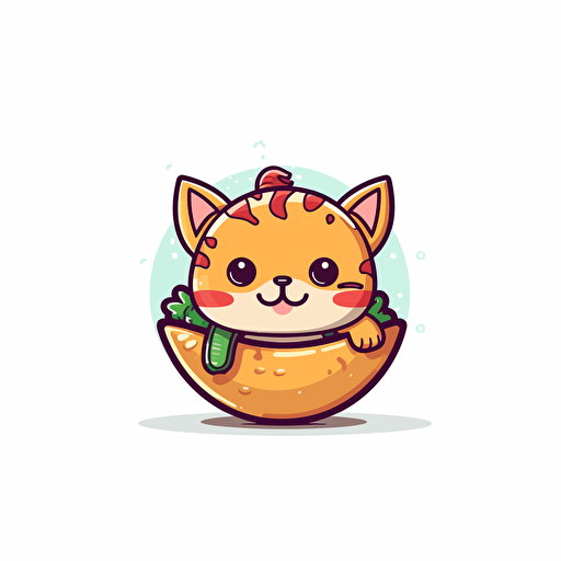 a taco cat mascot on a white backround, vector , simple