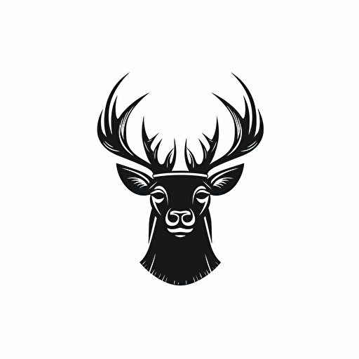 Deer, Crown, icon, simple, logo technique, comic vector illustration style, flat design, minimalist icon, flat, adobe illustrator, black and white, white background