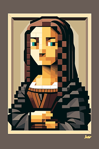 flat vector art illustration, poster, mona lisa in lego art,