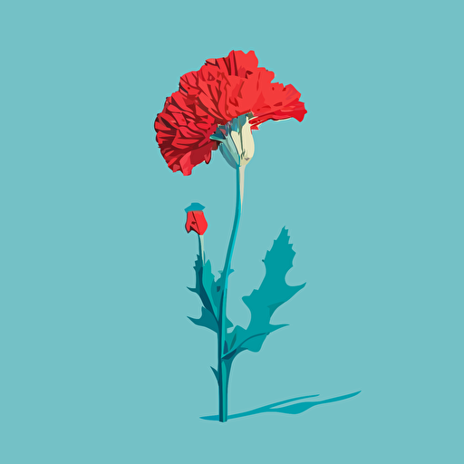 Simple minimal vector of spain's national flowr the red carnation with leaves on a blue background 3 colors ar