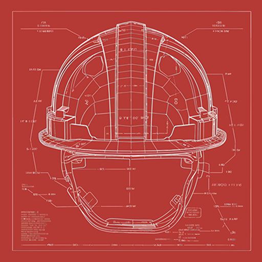 vector red hard hat blueprint drawing on simple white background