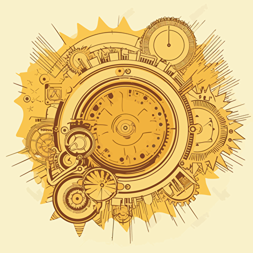 mechanical sun vector illustration, simple, modern,