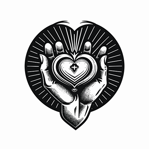 a black and white vector logo design of a hand squeezing a heart