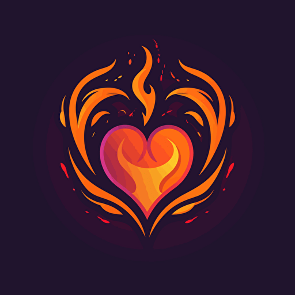 a vector art style logo of a heart on fire, representing resolve and perseverance