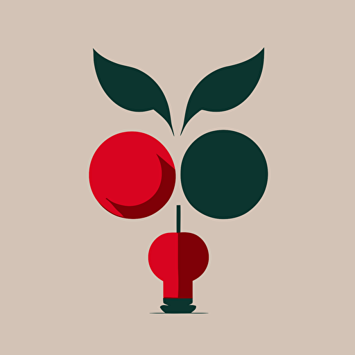 High-concept, retro, David Ogilvy-inspired, minimalistic vector logo, flat 2D cherry icon, abstract shape, nuance, indirectness, simplicity, "Basics Logos" by Index Books.