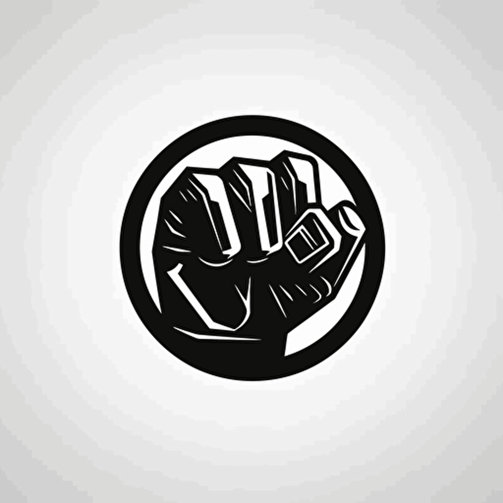 Logo of a closed fist, minimalist icon, silhouette, vector, black on white background