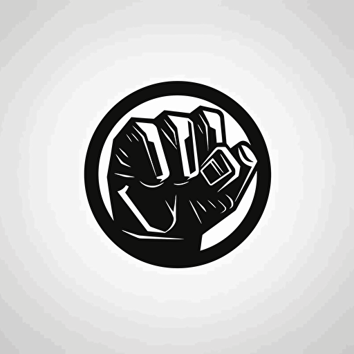 Logo of a closed fist, minimalist icon, silhouette, vector, black on white background