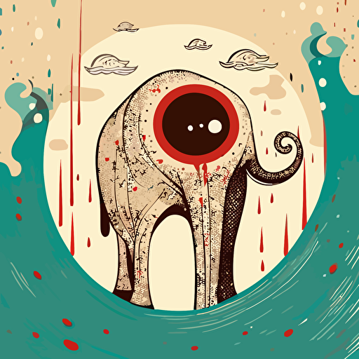 elefant with 3 eyes, naive style, surreal, vector art, illustration