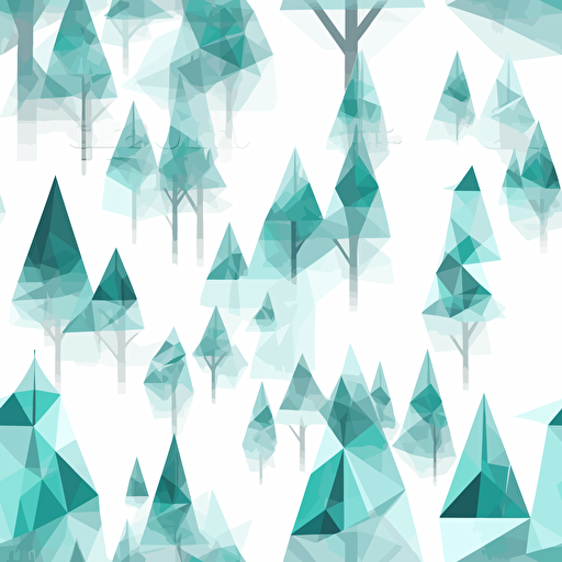 abstract geometric trees, 2d, vector, aquamarine, isolated on a white background