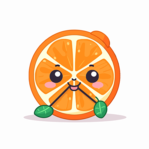 Kawaii orange wheel slice, flat, 2D, vector, 16 colors, white background, in anime chibi style