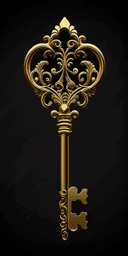 basic golden key, vector art, black background ::