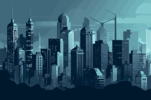 Flat vector-style :: A city skyline :: The skyline is formed by interconnected gears and cogs :: The shot is a close-up, looking up at the skyline as if it were towering over you ::