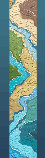 7 rivers merging into one sea one by one, vector illustion,