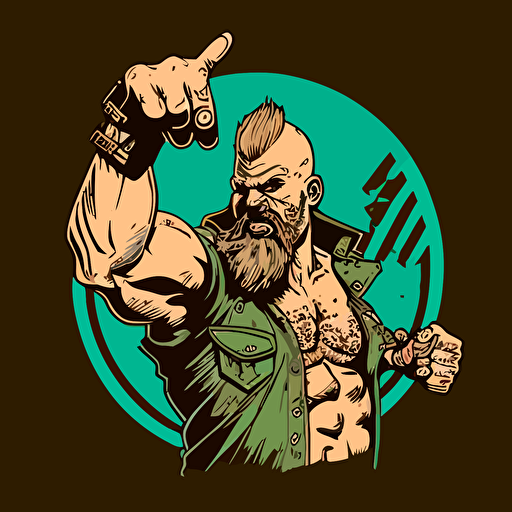 techno viking jacked and wearing cargo pants raving and pointing with his right forefinger in air, illustration, vector, gta style, logo, hd