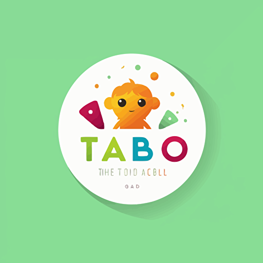 minimalist logo for a children's stem game company, flat and simple, full of childlike interest. It includes the letters "TADO TABO" , white background, primary color colorful vector illustration flat color palette, total white background, true white background