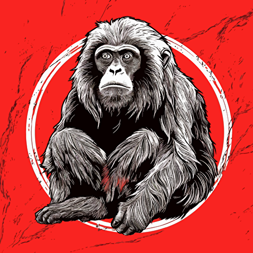 Vector illustration black and white Howler monkey on red background