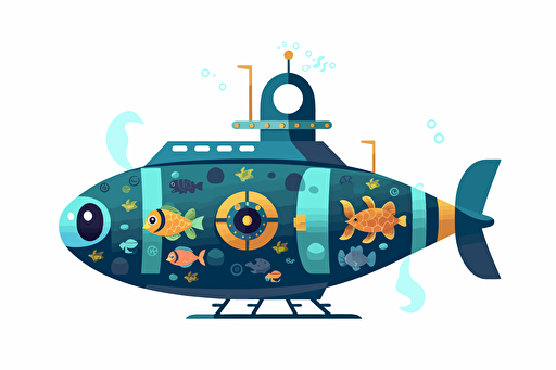 silhouette of a cute submarine, vector, svg, full page, white background