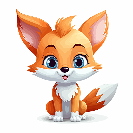 cute, vector, little fox, white background