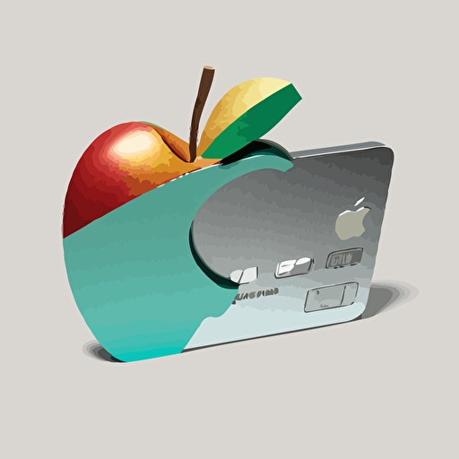 steel apple logo slicing into a credit card, vector, minimalist, three colours, plain background