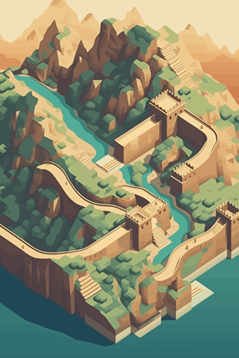 birds eye view of the great wall of china, blue sky, vector design, minimalist, flat