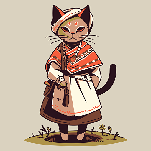 flat vector illustration of a cat mediavel peasant