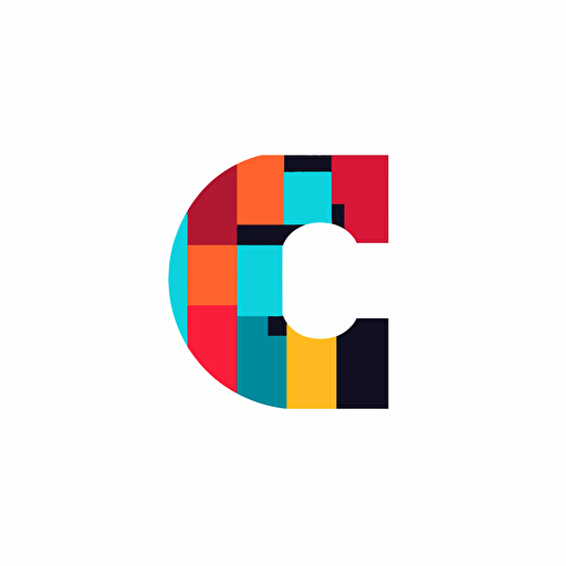A minimalistic flat vector logo made of blocks, cap letter C in the middle, modern, artistic, 3 colors in white background