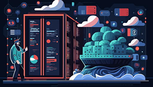 a data science platform running on a kubernetes cluster, illustration flat vector render